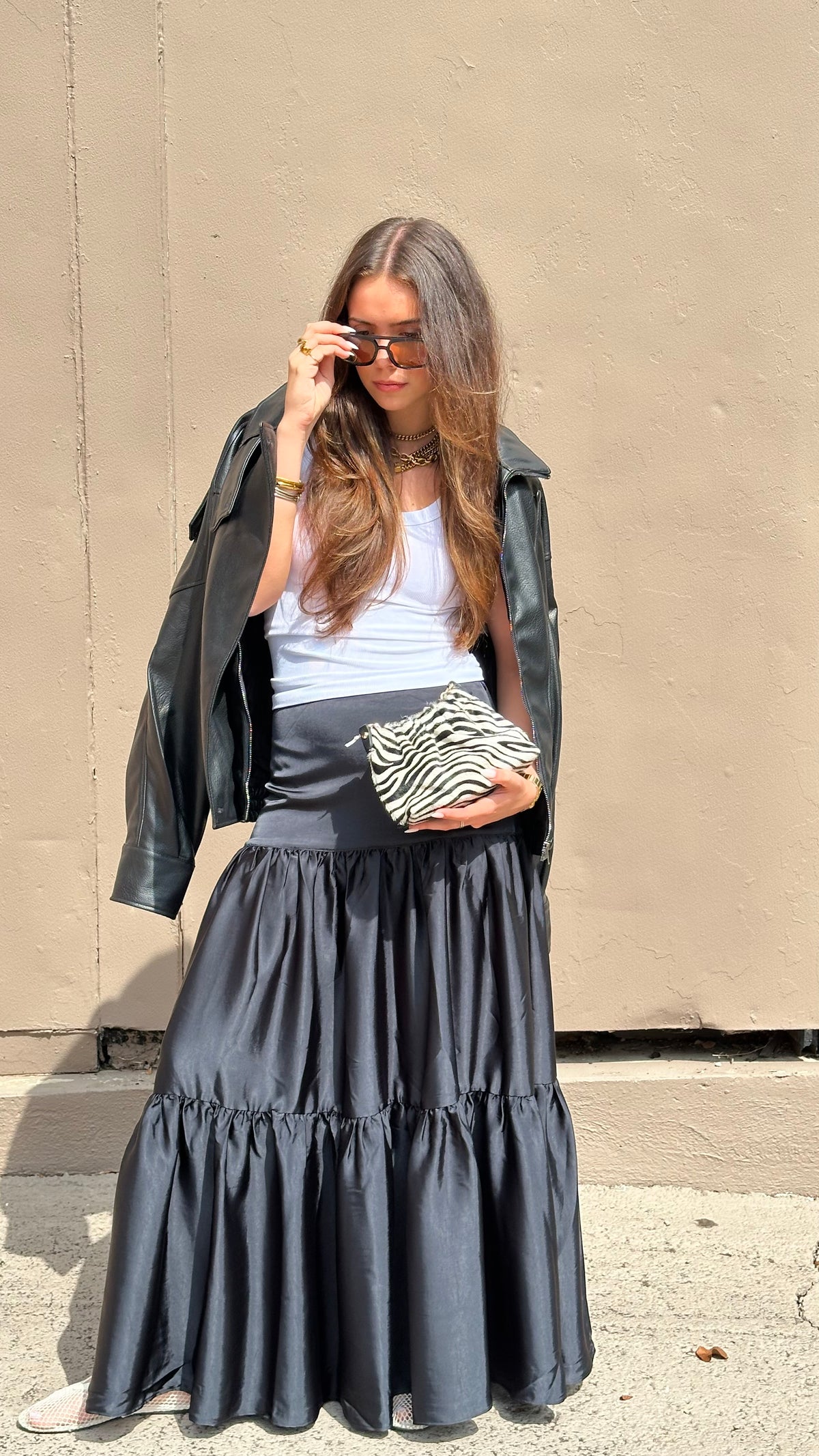 Free People - Juliette Satin Maxi Skirt - Black