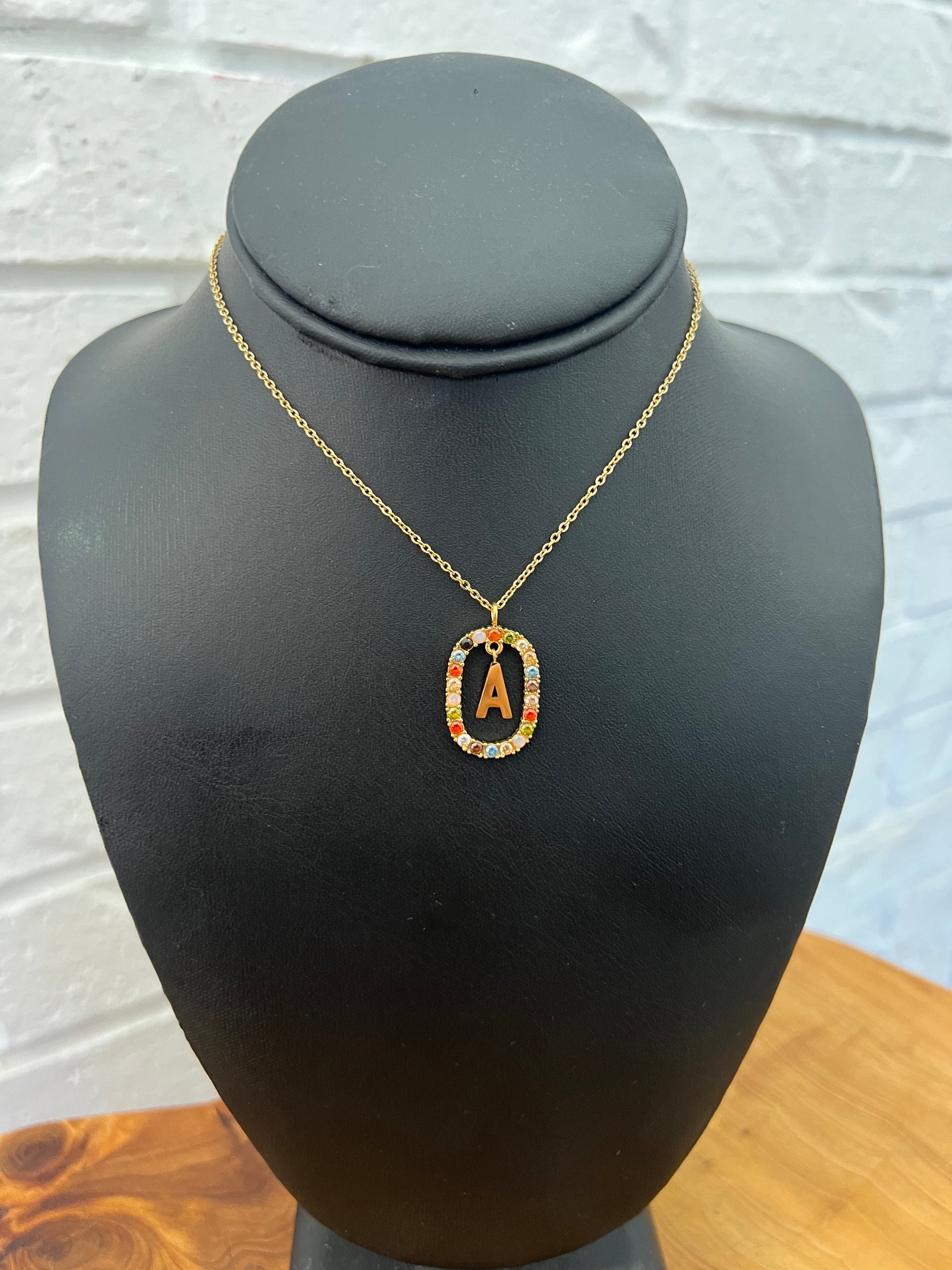 18K Rainbow Diamond Initial Necklace