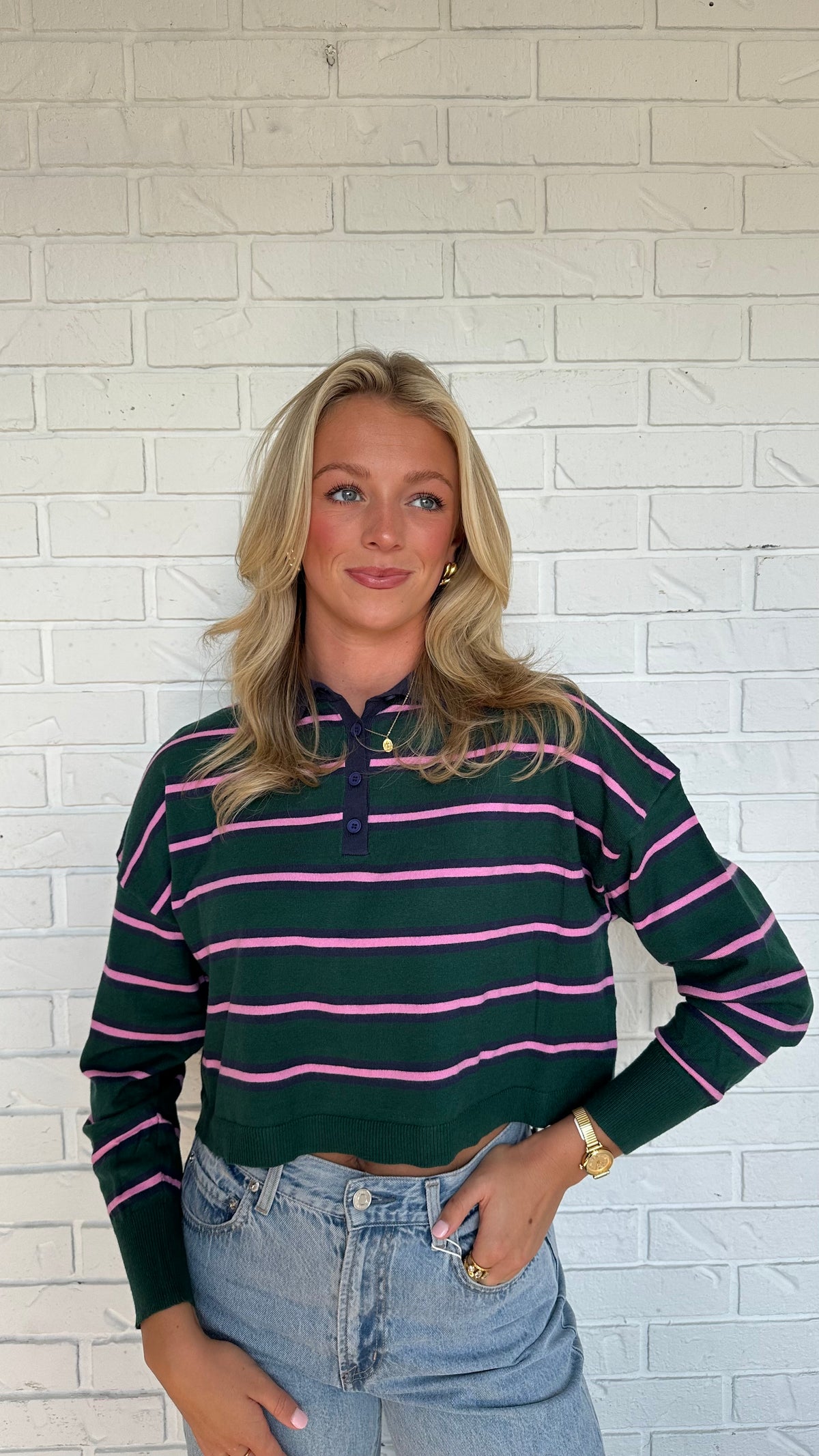 Elbrus Striped Polo Sweater - Green