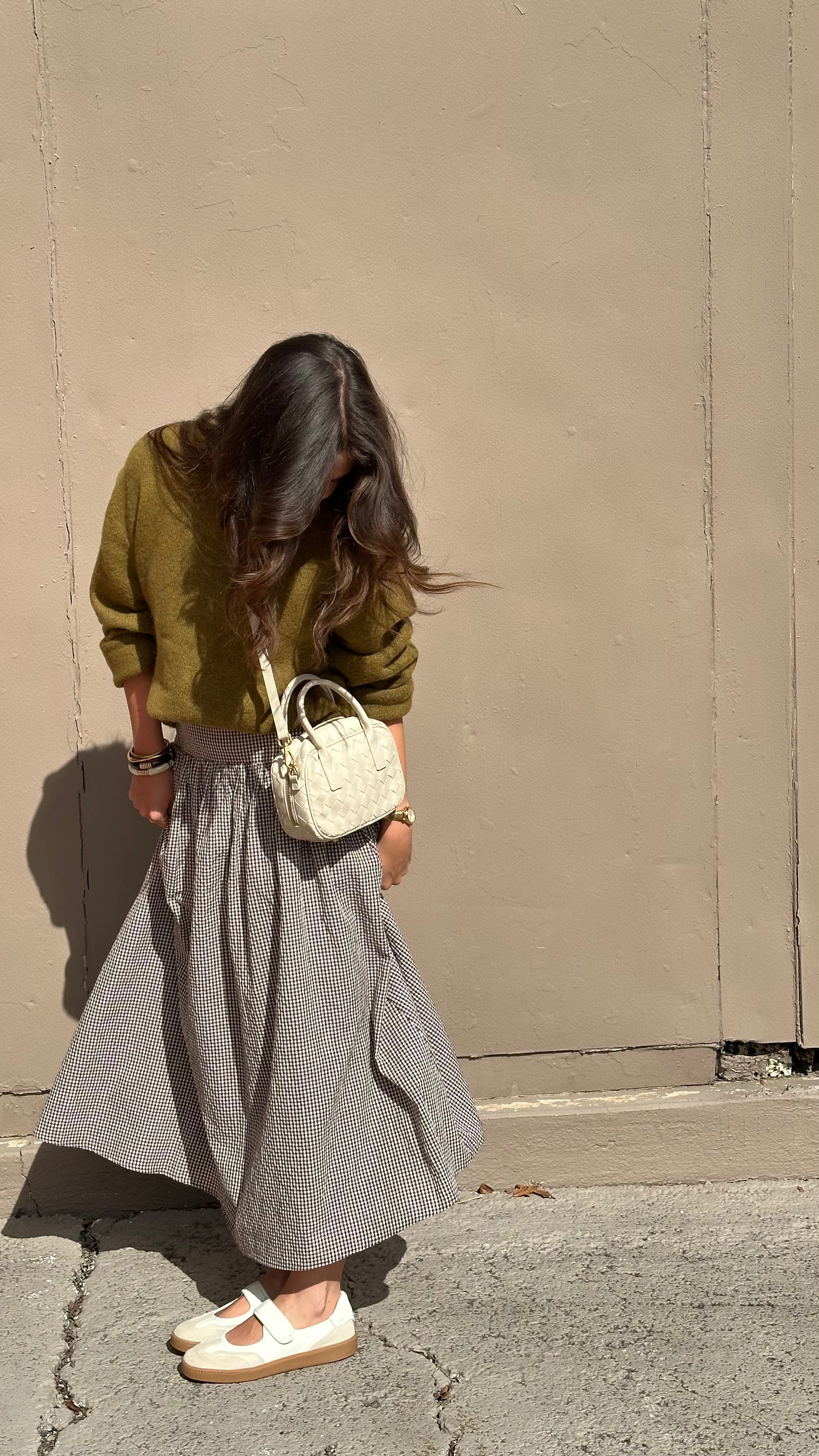 Gingham Midi Skirt - Brown