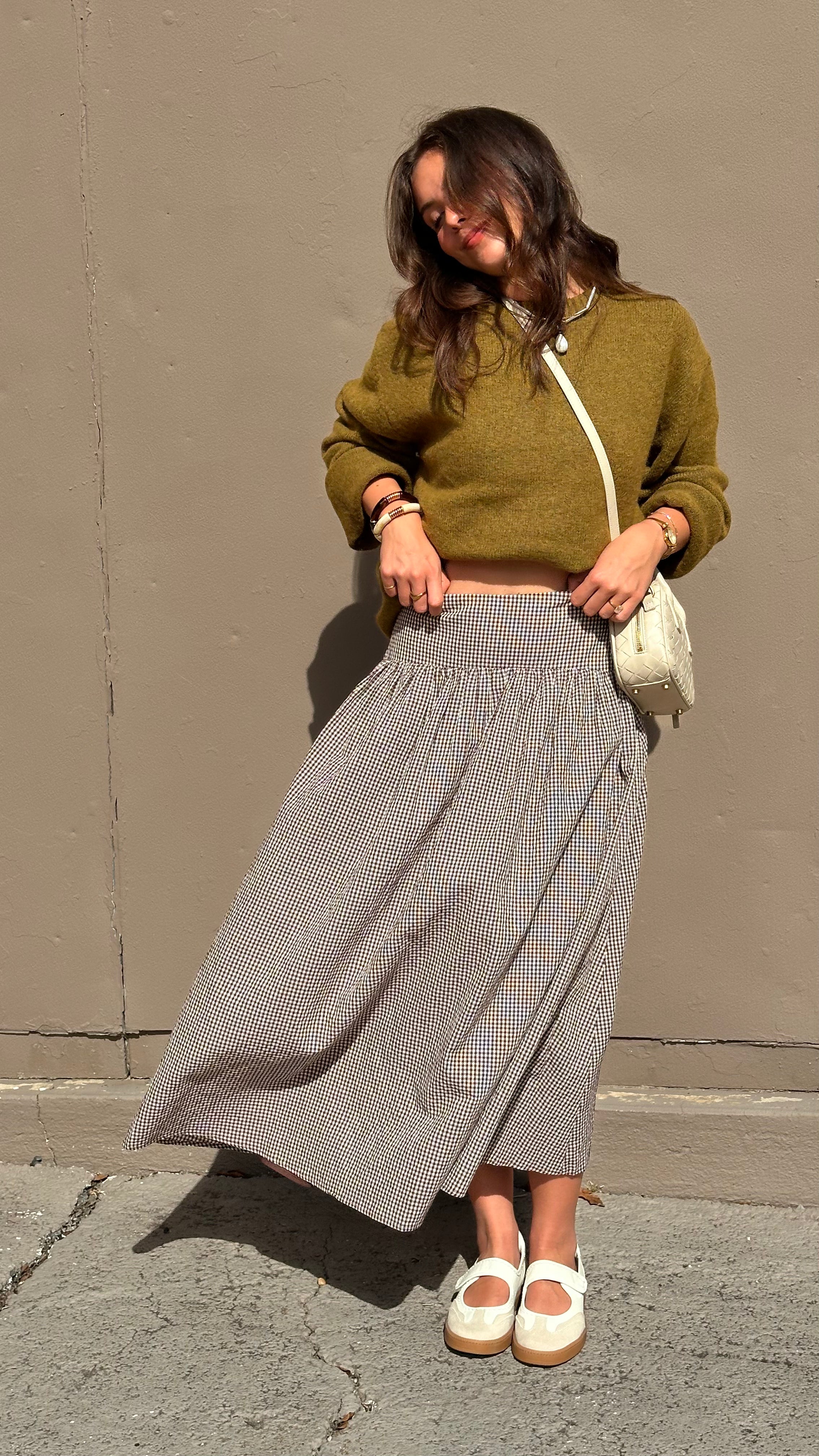 Gingham Midi Skirt - Brown