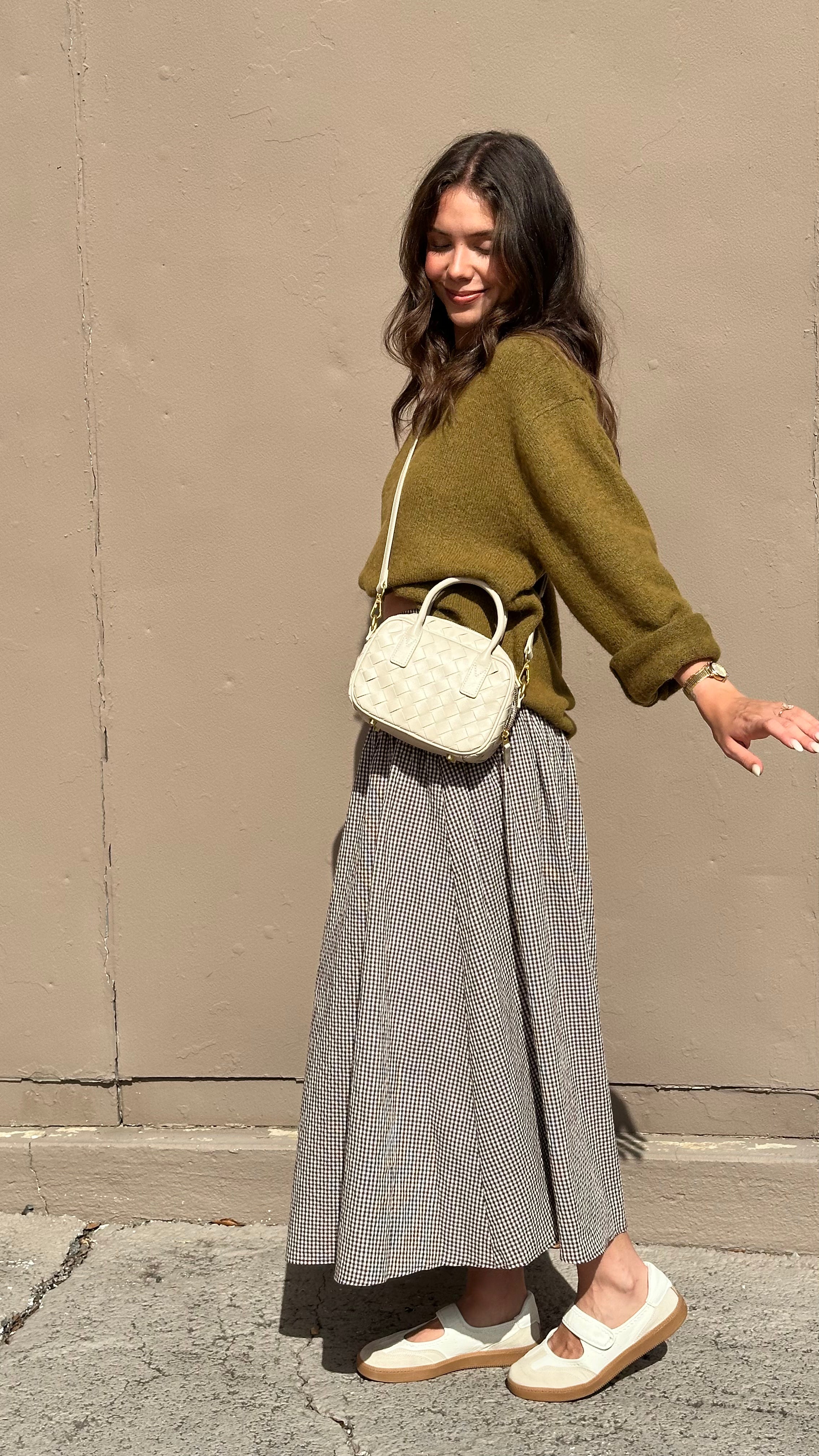 Gingham Midi Skirt - Brown