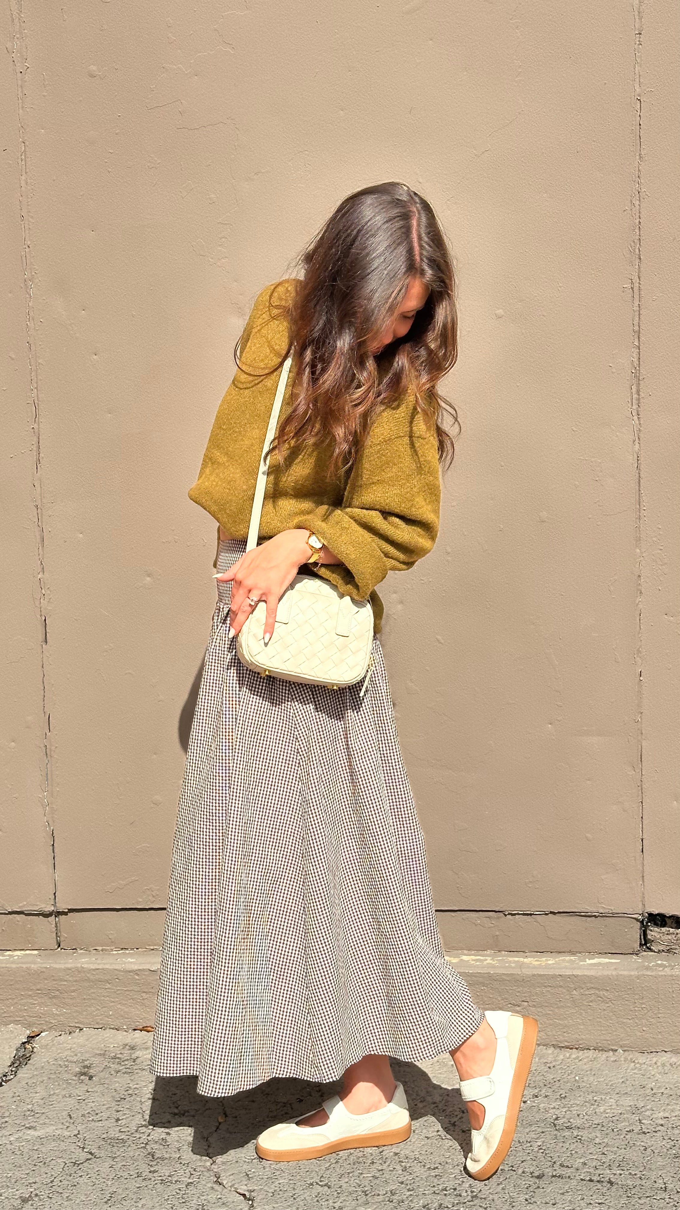 Gingham Midi Skirt - Brown