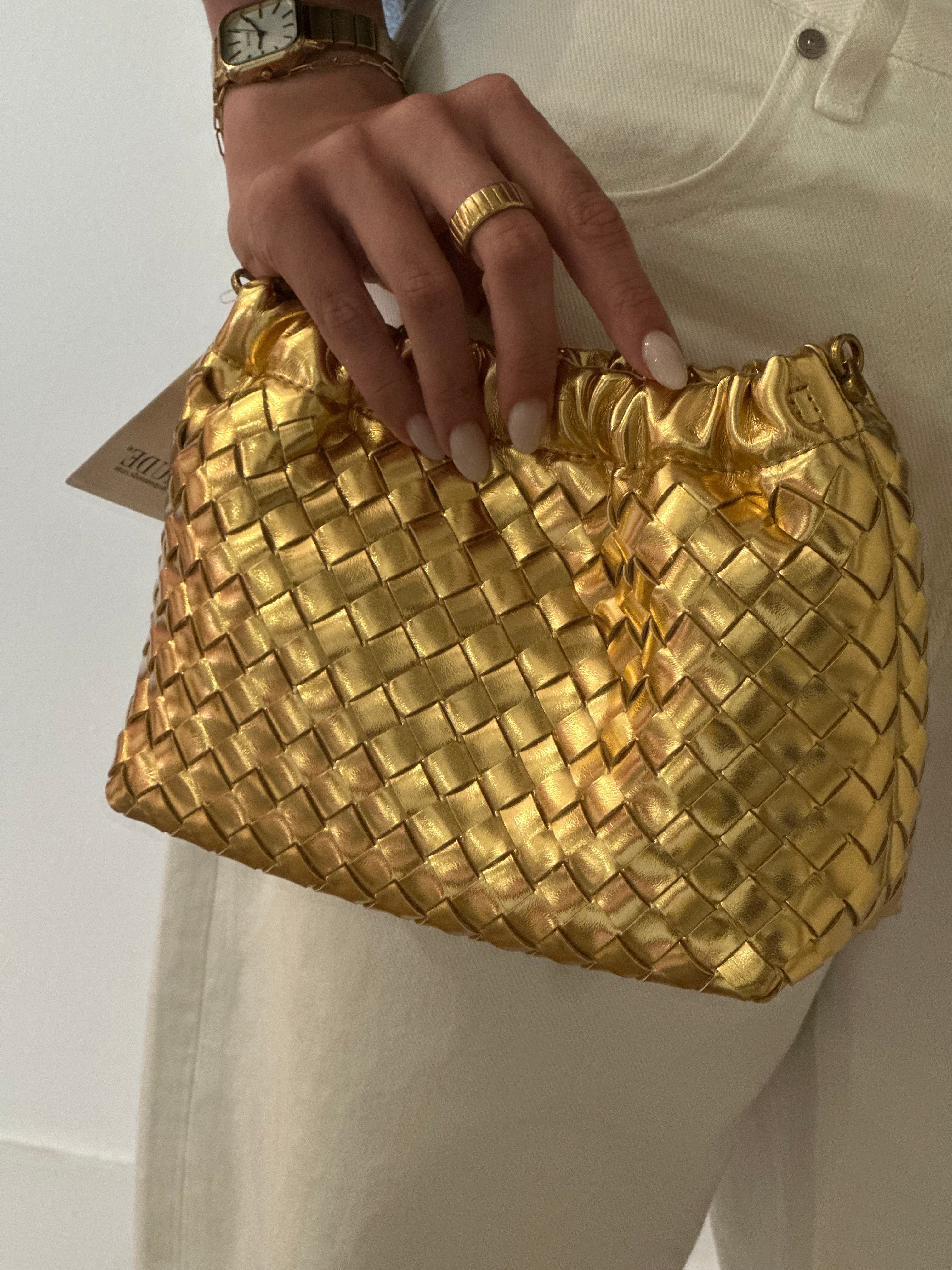 Cloud Woven Shoulder Bag - Gold