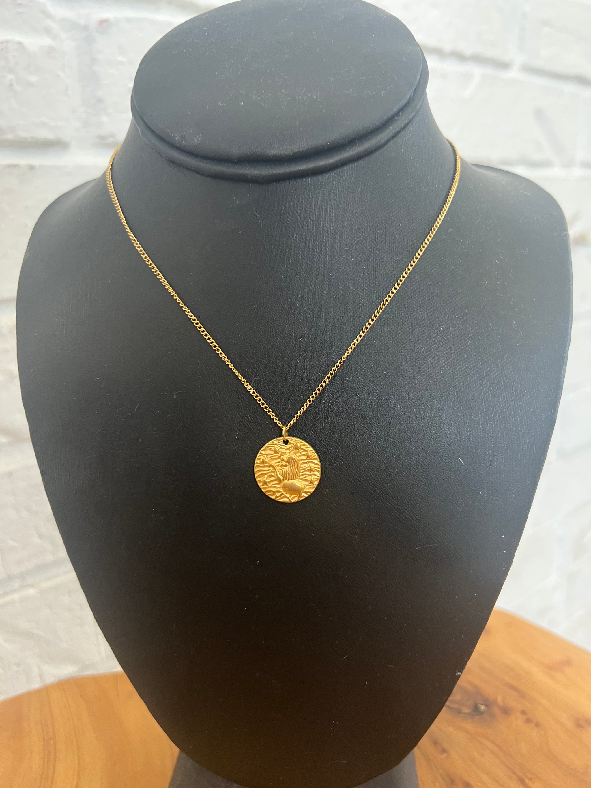 Petite Leo Zodiac Necklace with Diamond in Yellow Gold by Liven Co