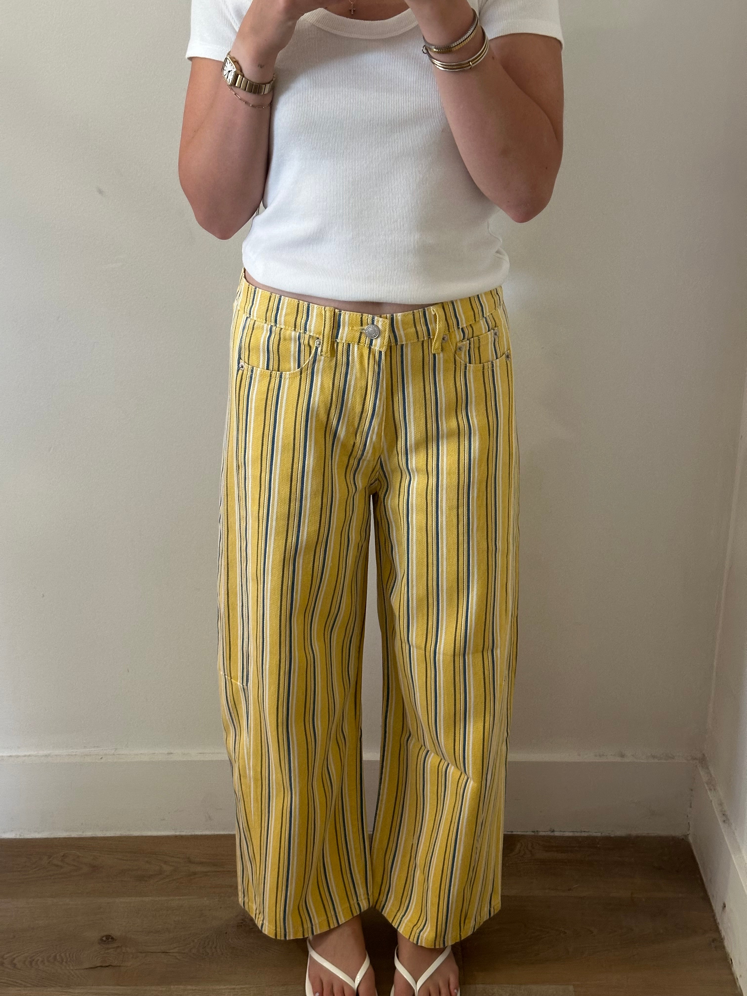 Striped Barrel Pants - Yellow