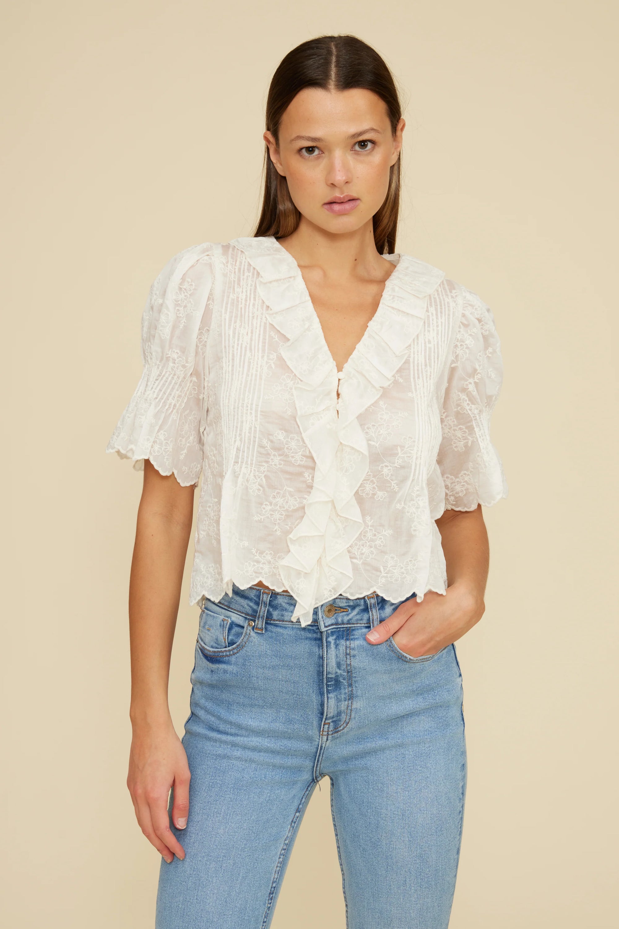 Celeste Ruffle Top - White