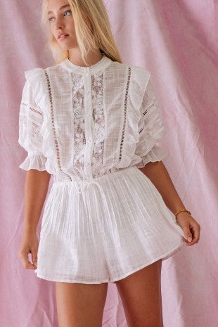 Ethereal Lace Ruffle Romper - White