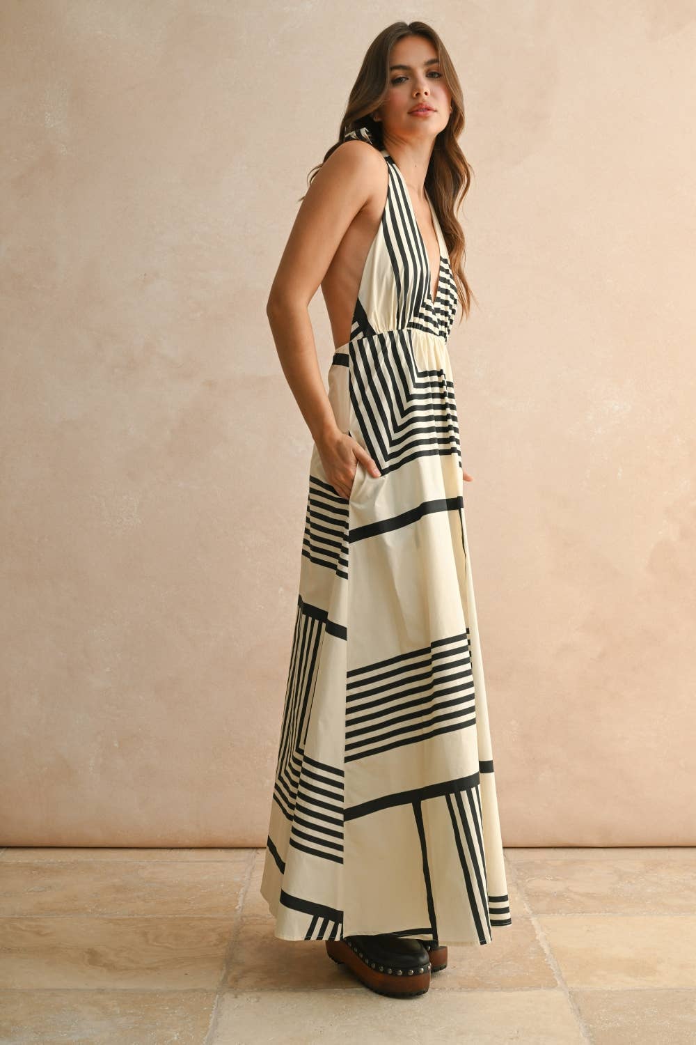Geo Print Halter Maxi Dress