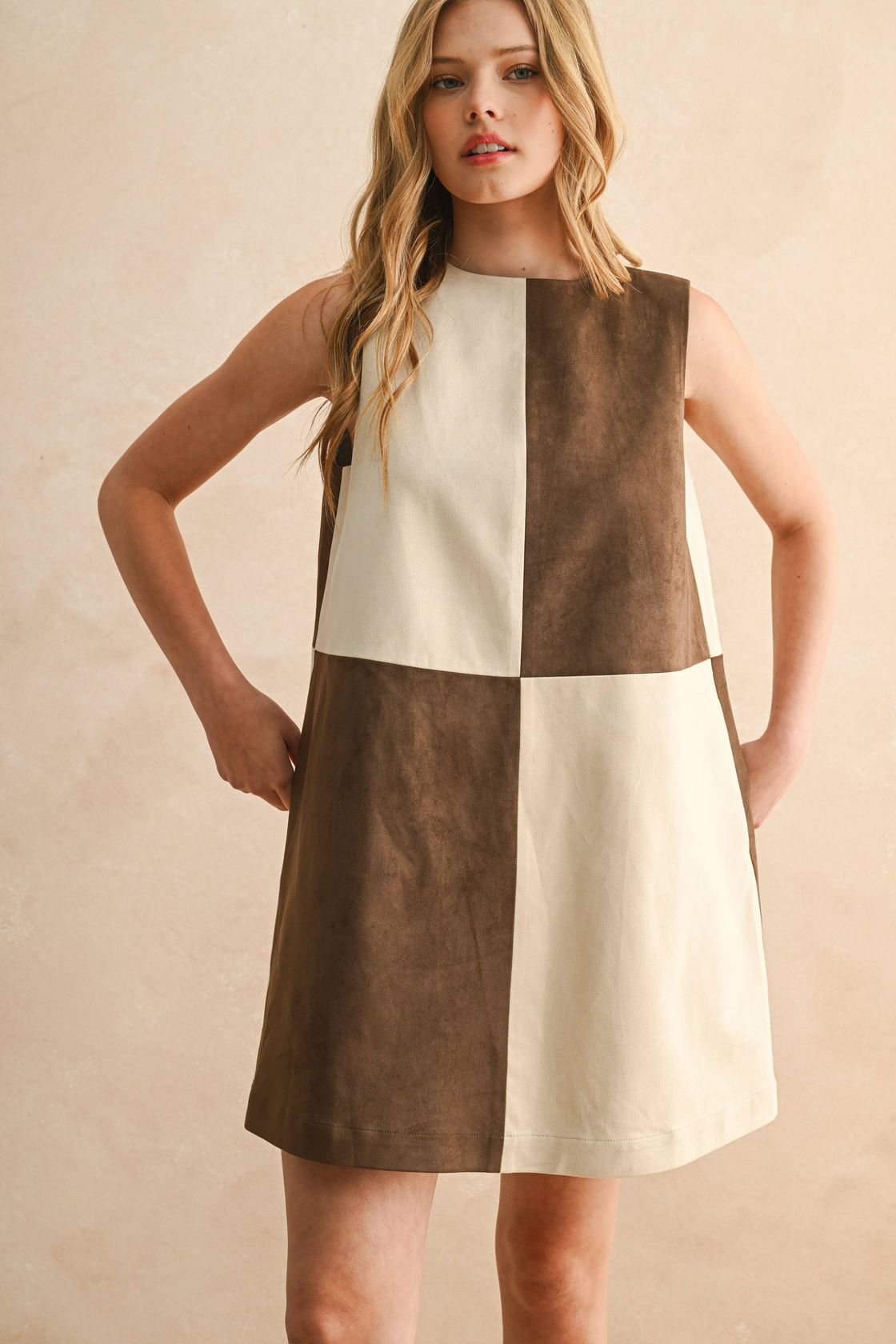 Suede Block Shift Dress