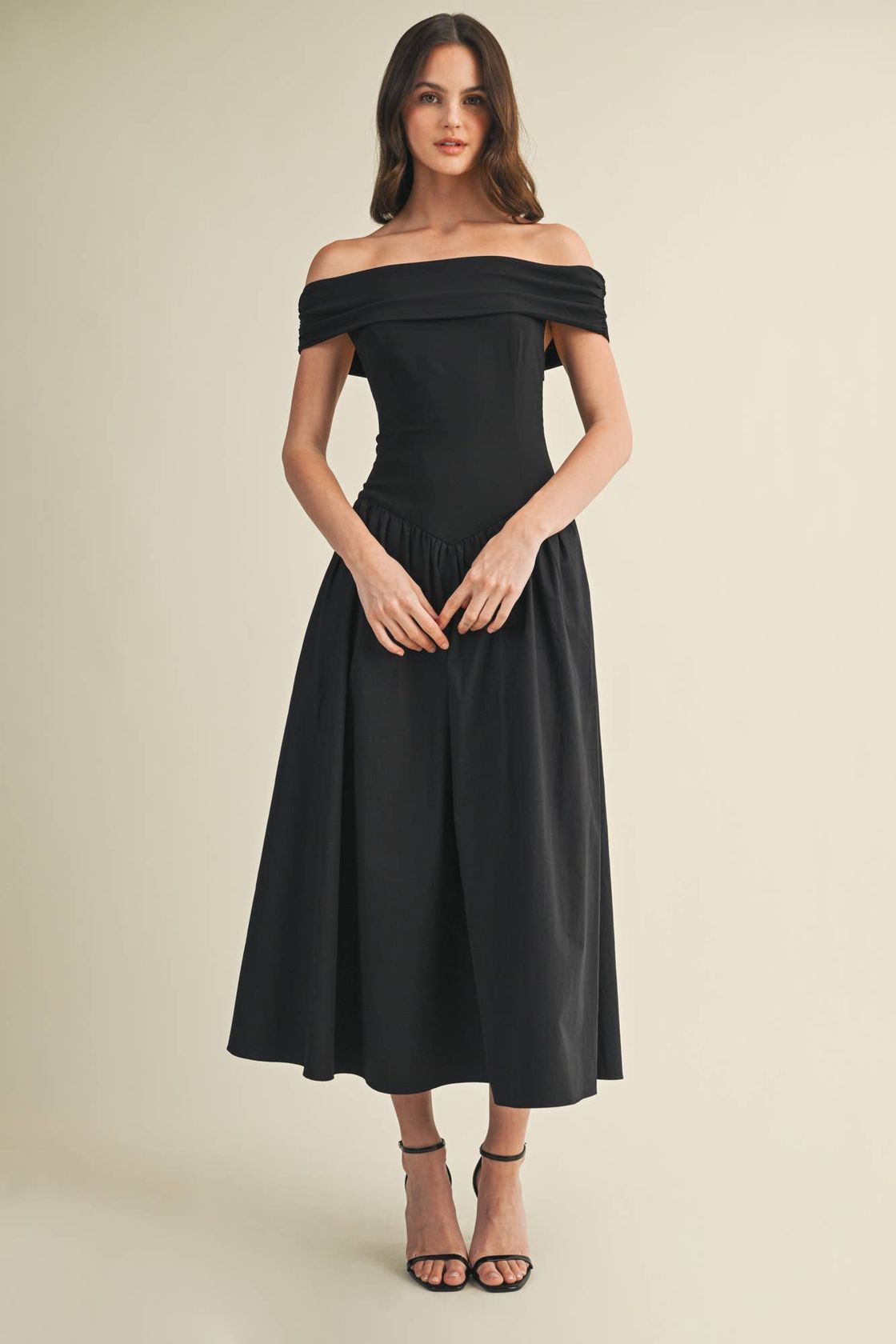 Basque Waist Off Shoulder Dress - Black