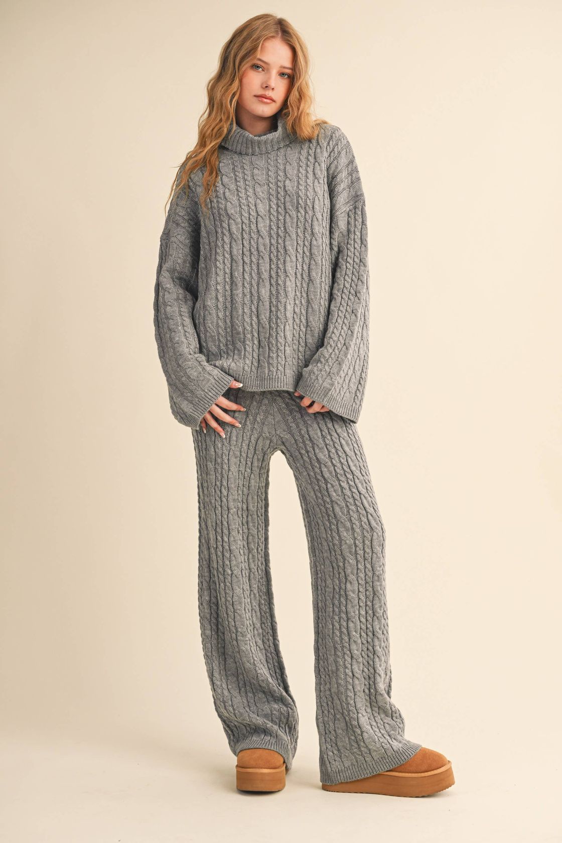 Cable Knit Matching Set - Grey