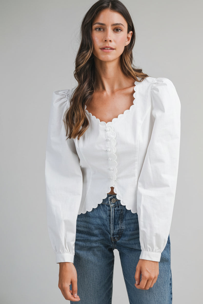 Scalloped Puff Sleeve Top