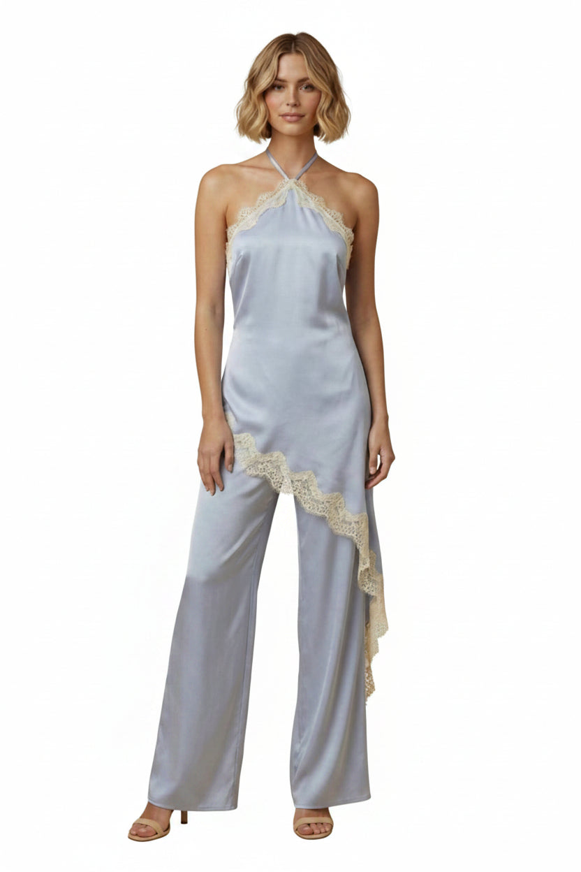 Satin Lace Halter Jumpsuit