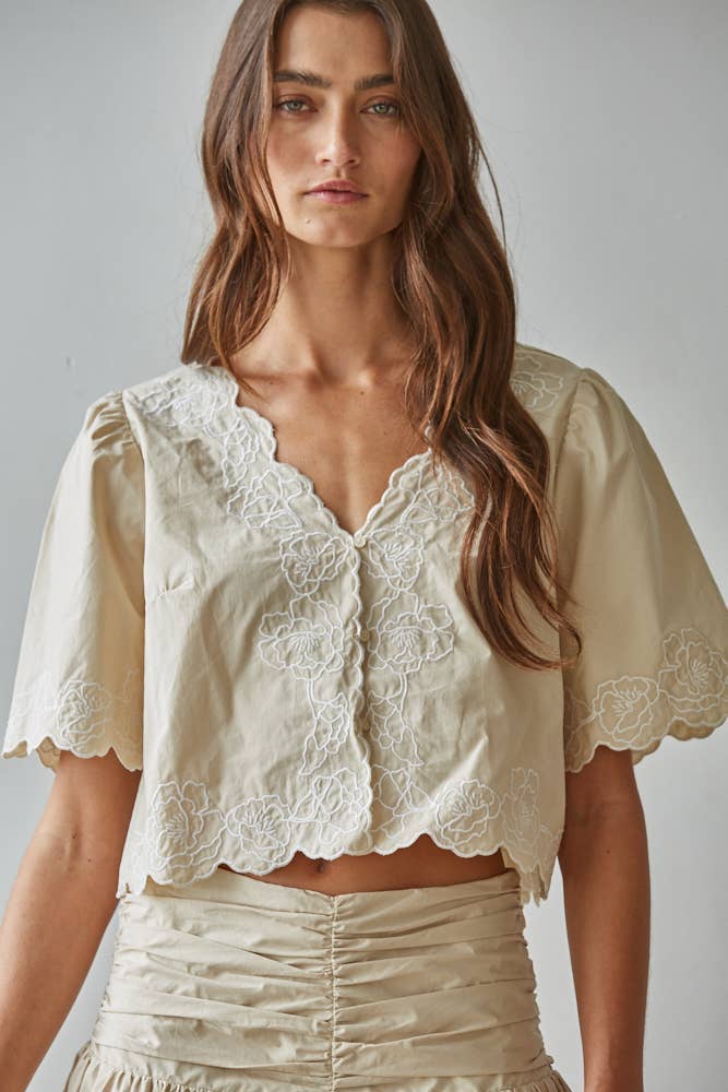 Floral Embroidered V-Neck Top