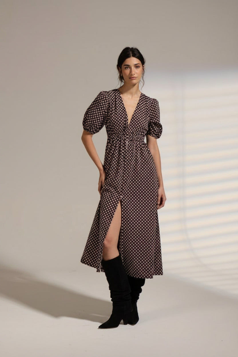 Faust Midi Dress - Chocolate Polka Dot