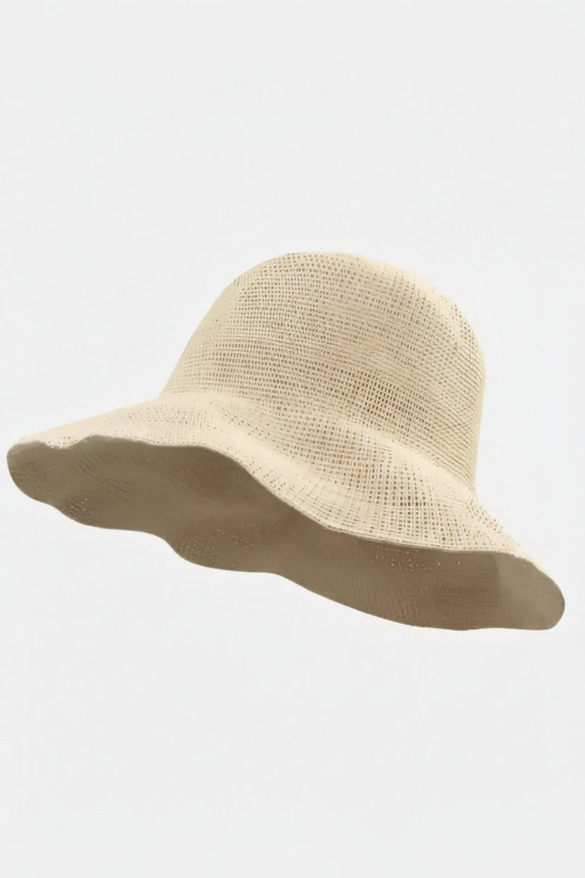 Wide Brim Handwoven Straw Bucket Hat - Beige