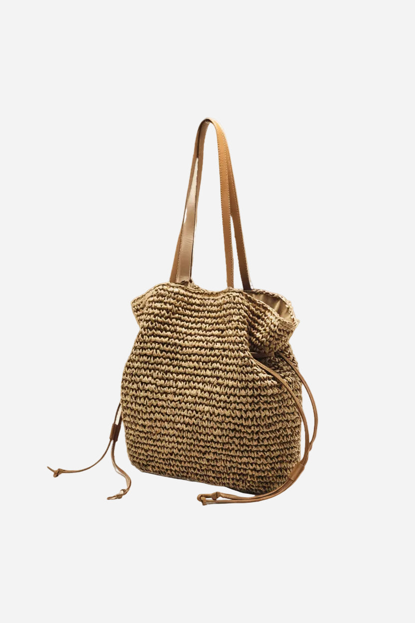 Drawstring Straw Shoulder Bag