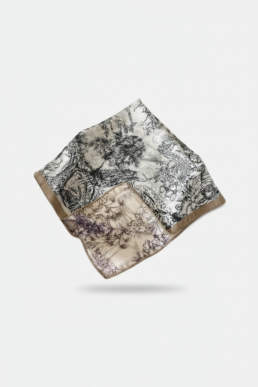 Elegant Tapestry Print Long Satin Scarf