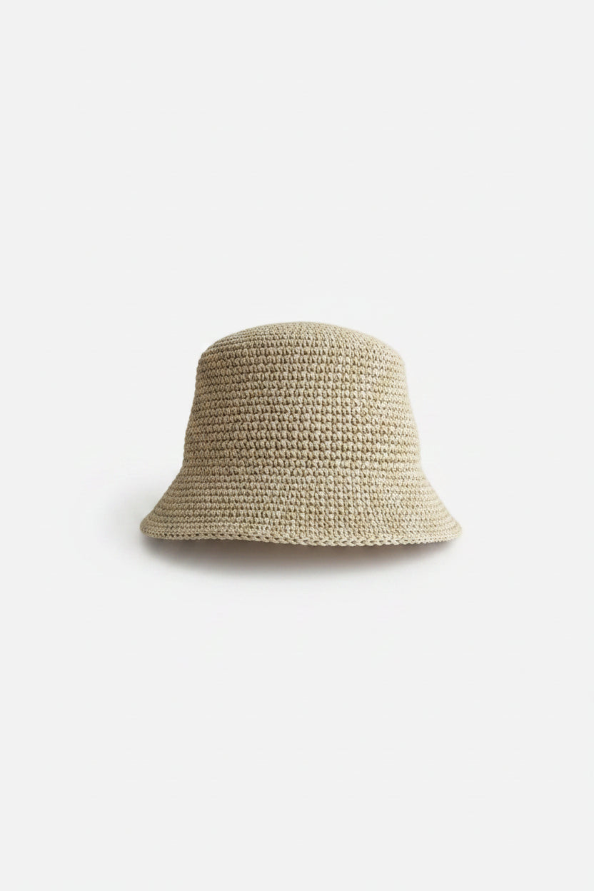 Foldable Raffia Straw Bucket Hat- Beige