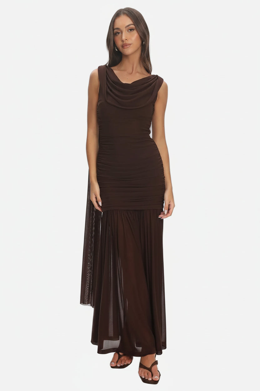 Cowl Neck Open Back Maxi Dress