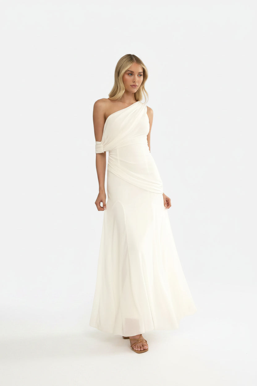 One Shoulder Wrap Maxi Dress