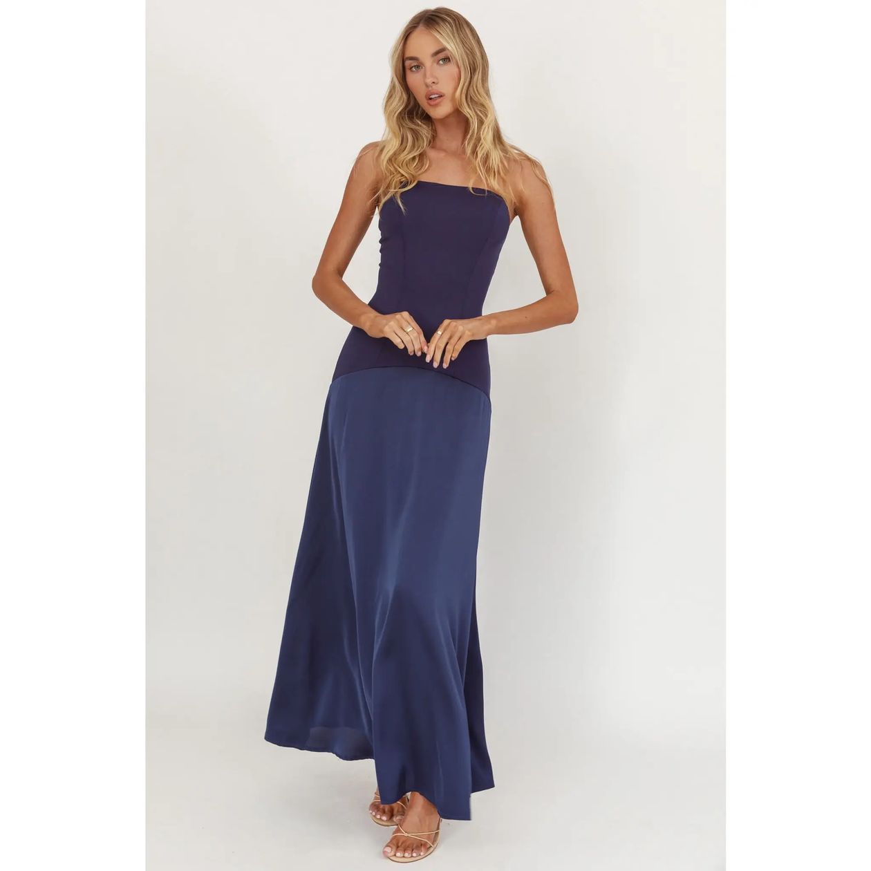 Navy Strapless Maxi Dress