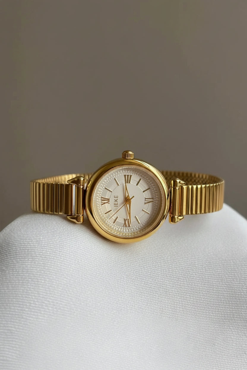 Round Dial Wrist Watch - Gold & White