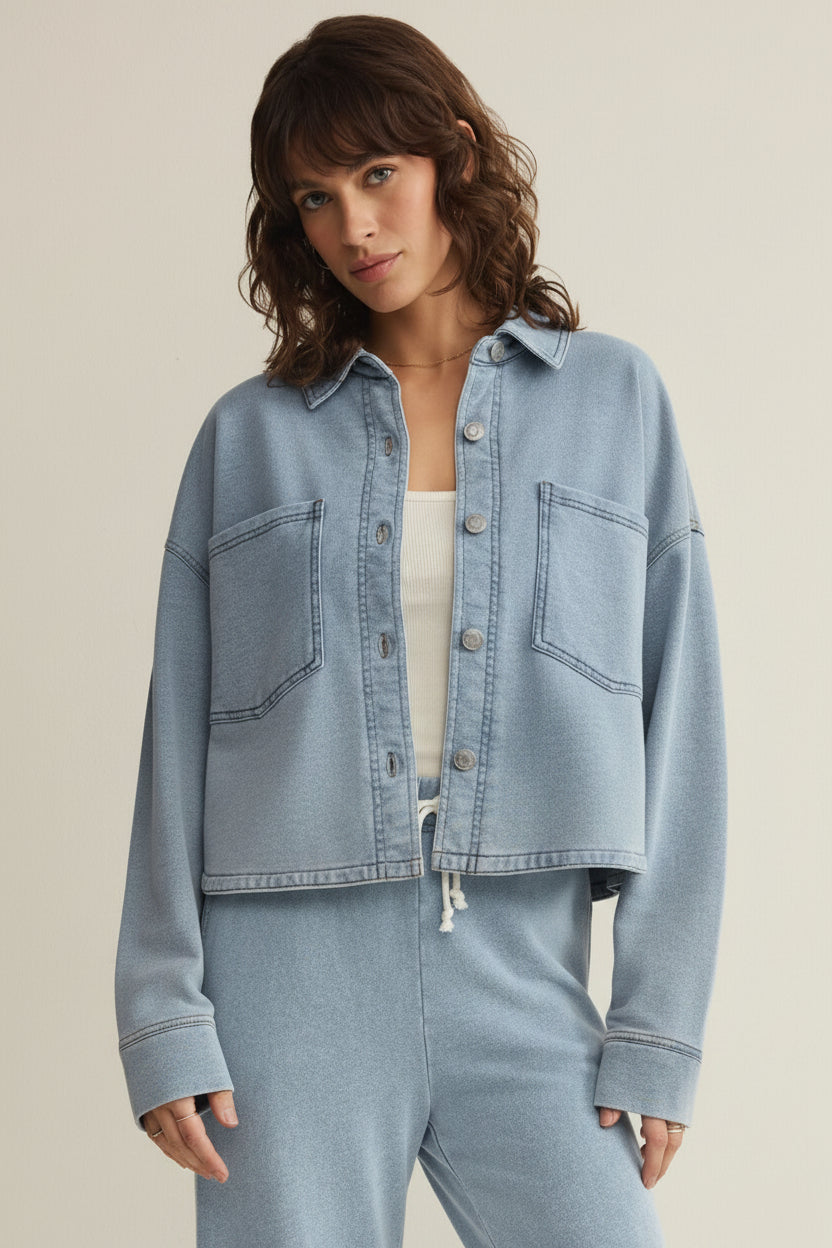 Z Supply All Day Cropped Knit Jacket - Ocean Air Indigo