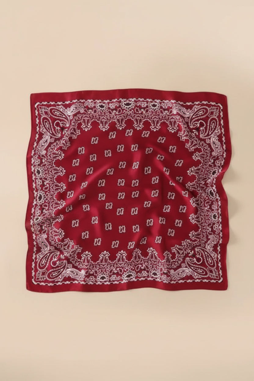 Vintage Paisley Silky Scarf - Deep Red