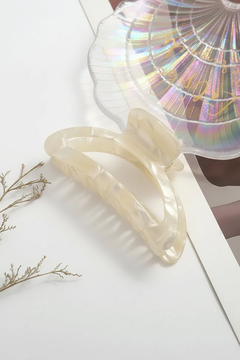 White Marble Open Shape Claw Clip