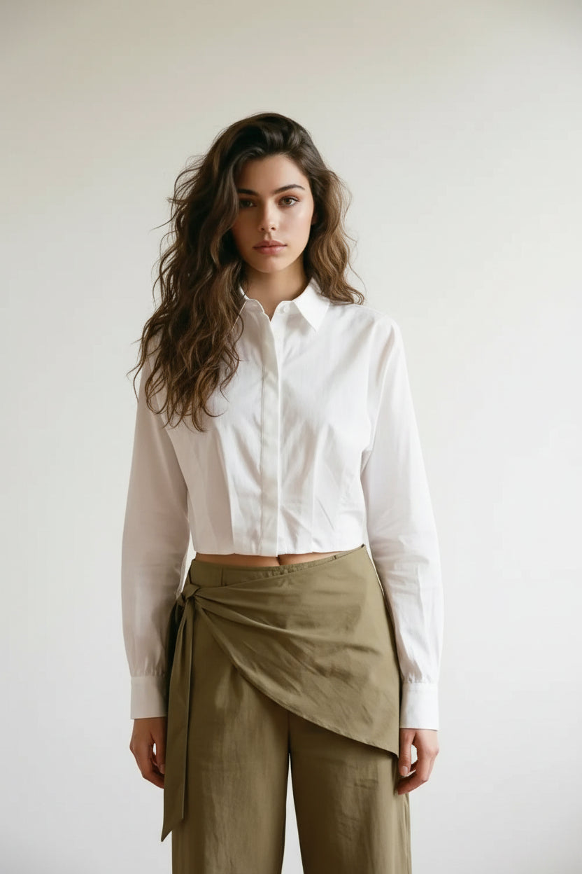 Structured Cropped Button Down Shirt