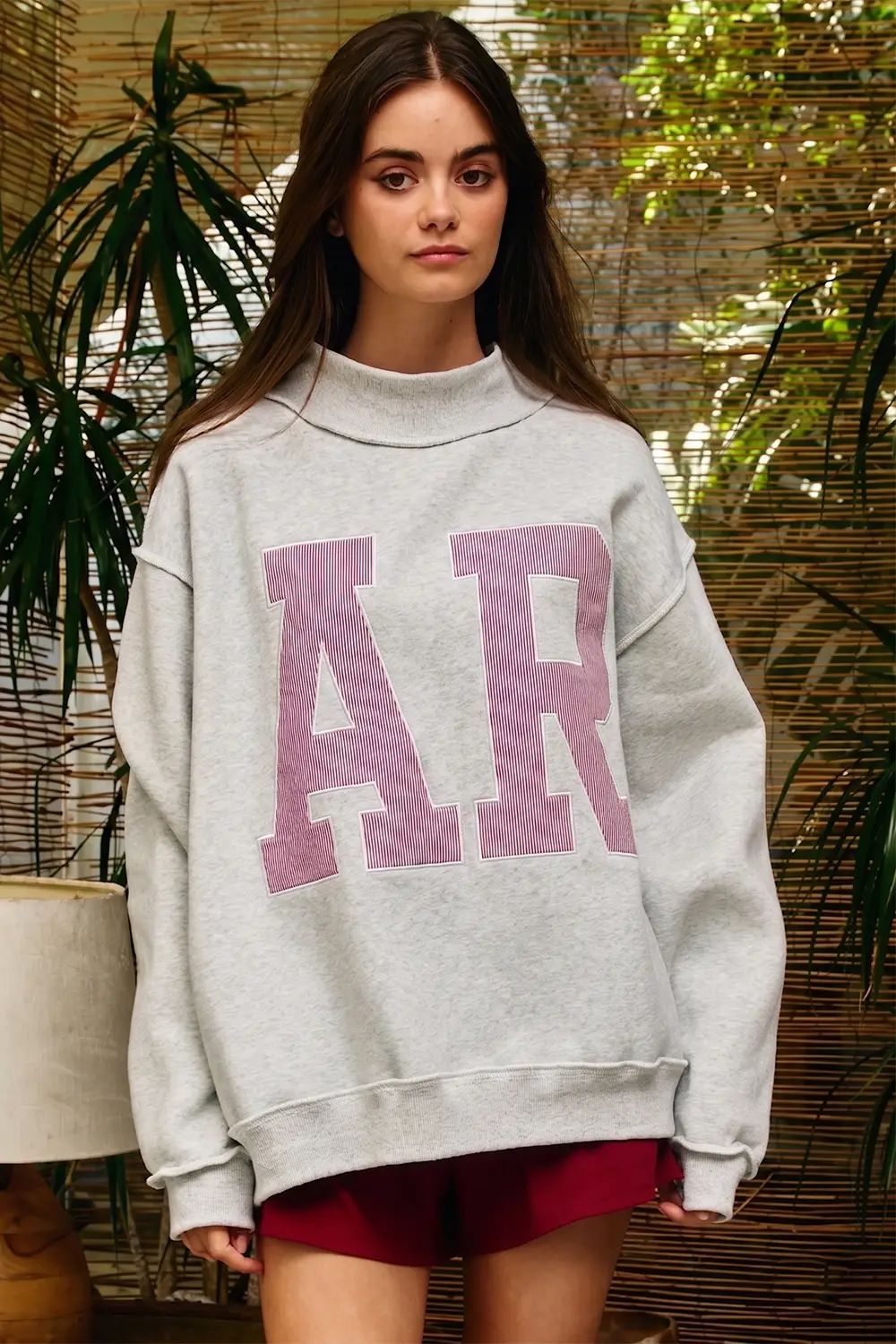 "AR" Striped Mock Neck Sweatshirt