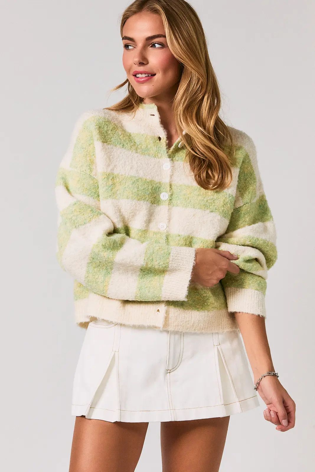 Striped Knit Cardigan - Green