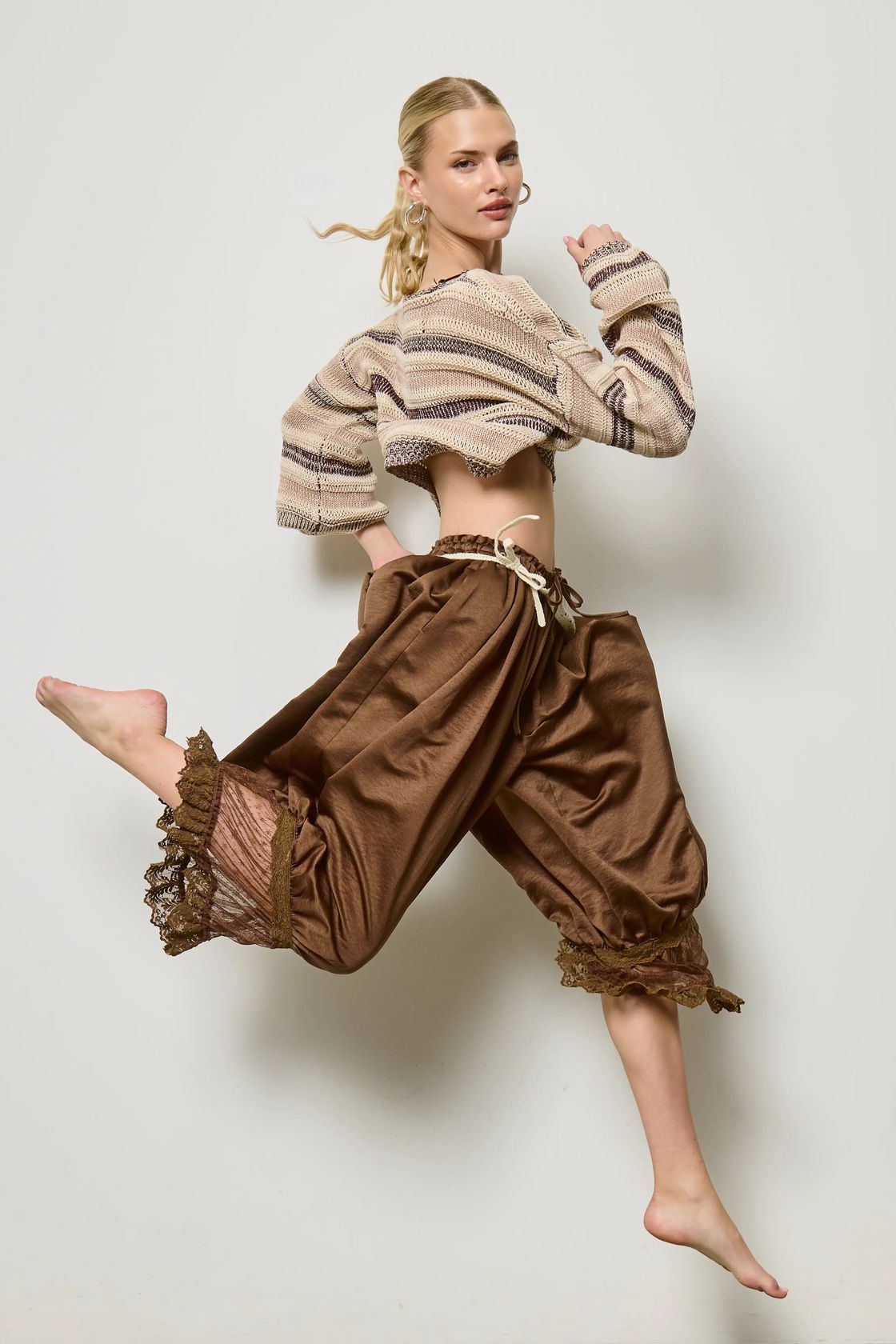 Lace Trim Bloomer Pants - Espresso