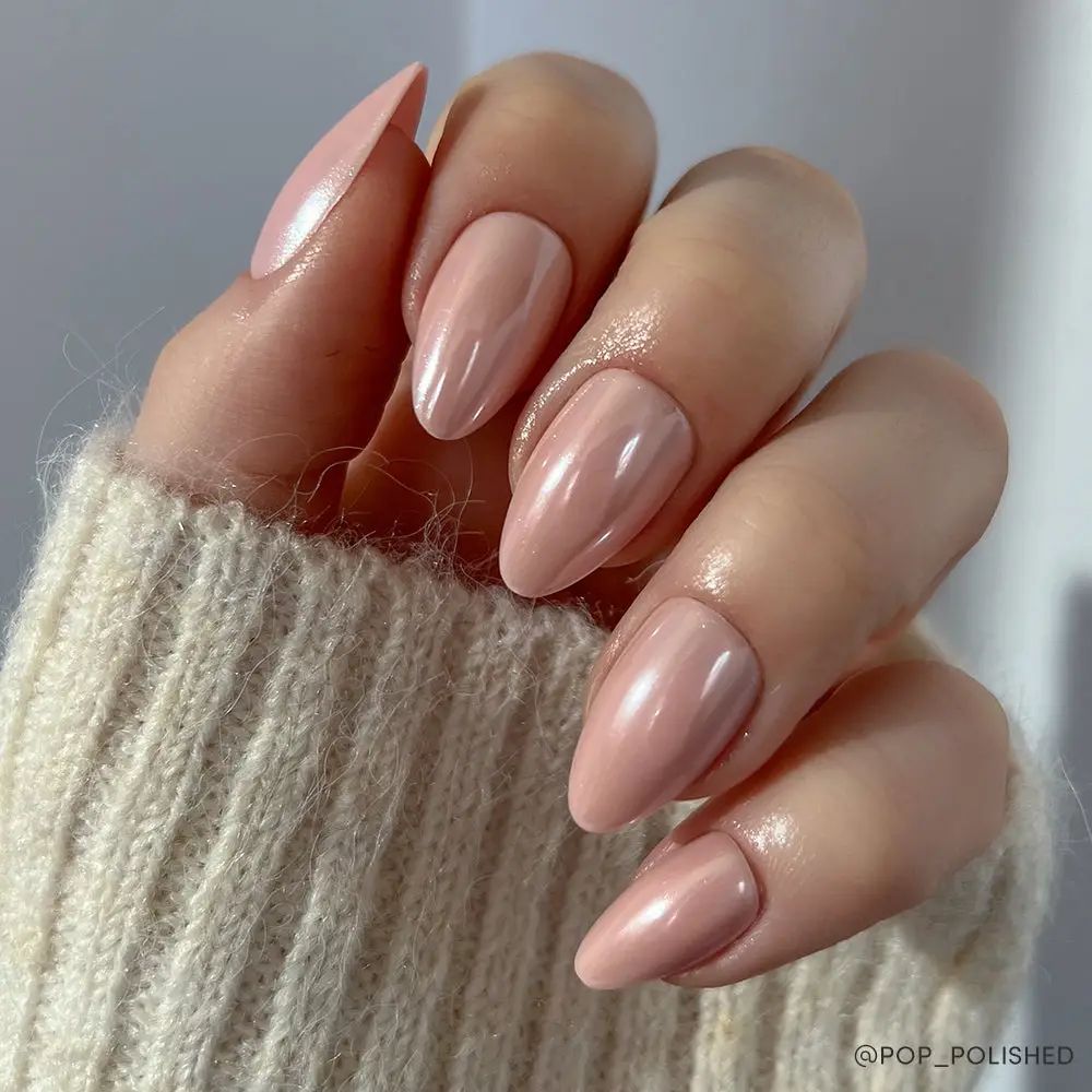 Glamnetic - Press-on Nails Short Almond Pink Chrome Finish - First Kiss