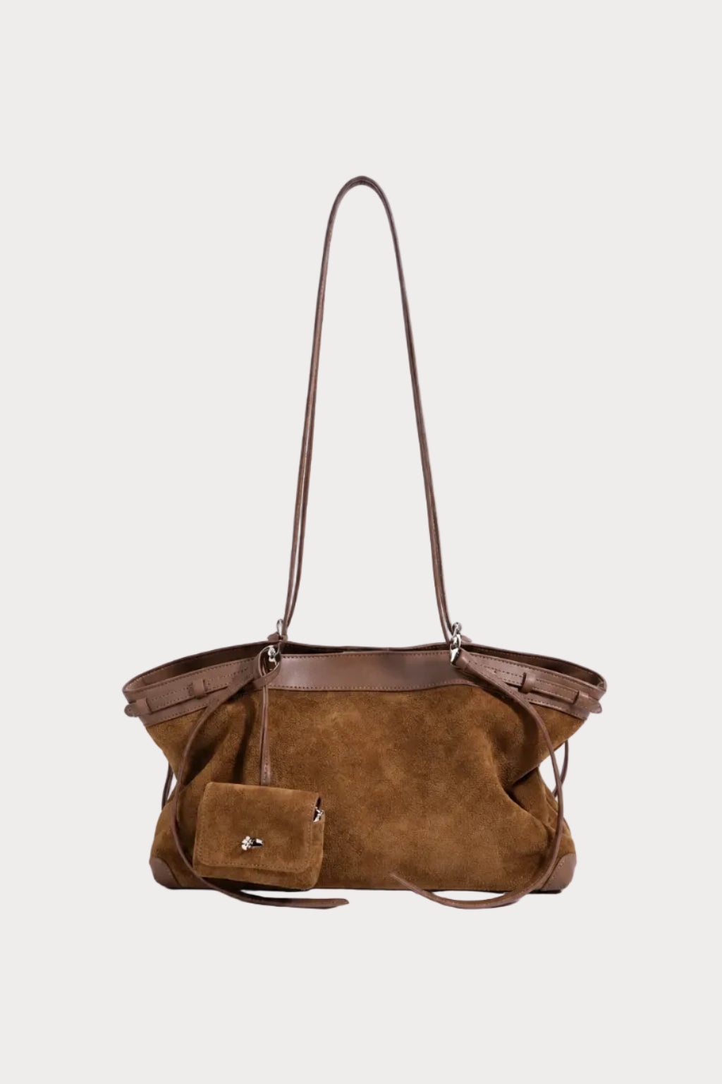 Suede Leather Belted Shoulder Bag