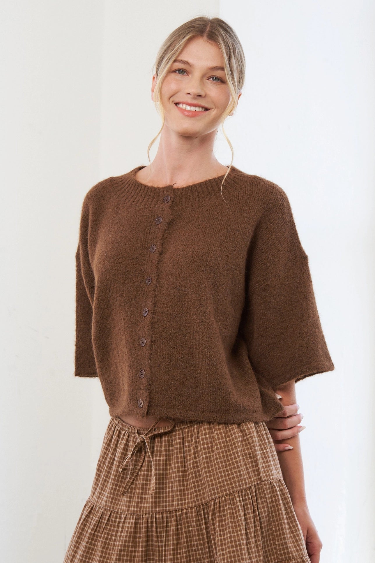 Olivia Button Down Cardigan - Brown