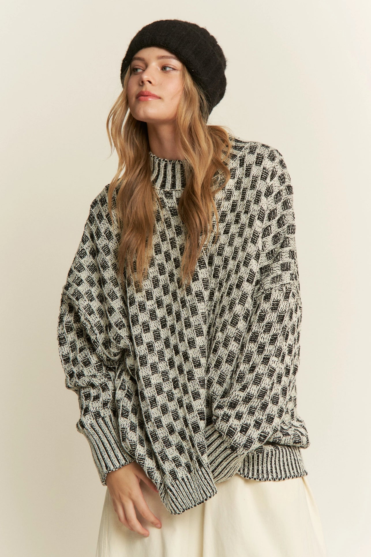 Cleo Mock Neck Checkered Sweater
