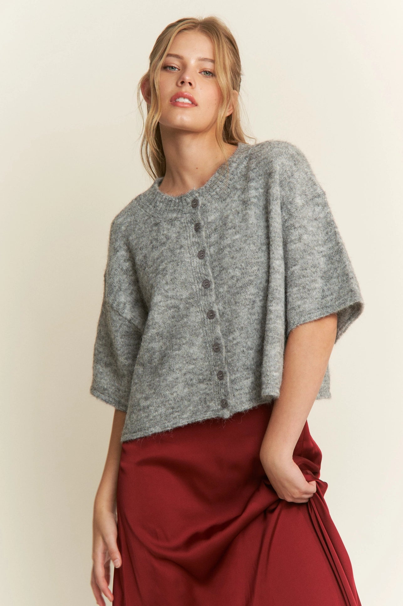 Olivia Button Down Cardigan - Heather Grey