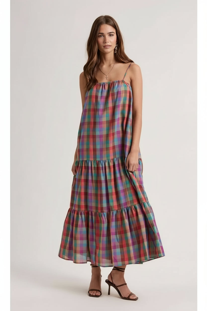 Multicolor Plaid Maxi Dress