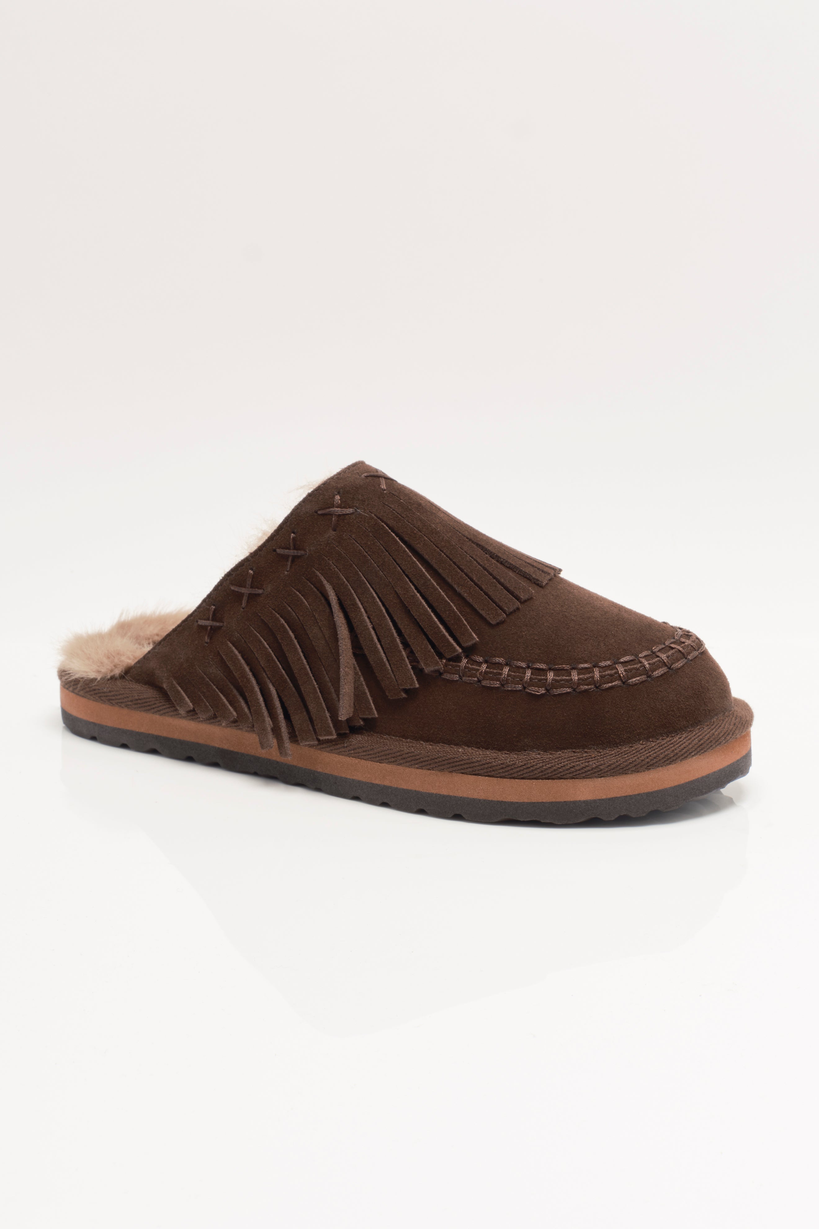 Free People - Fallon Fringe Mules - Chocolate Suede