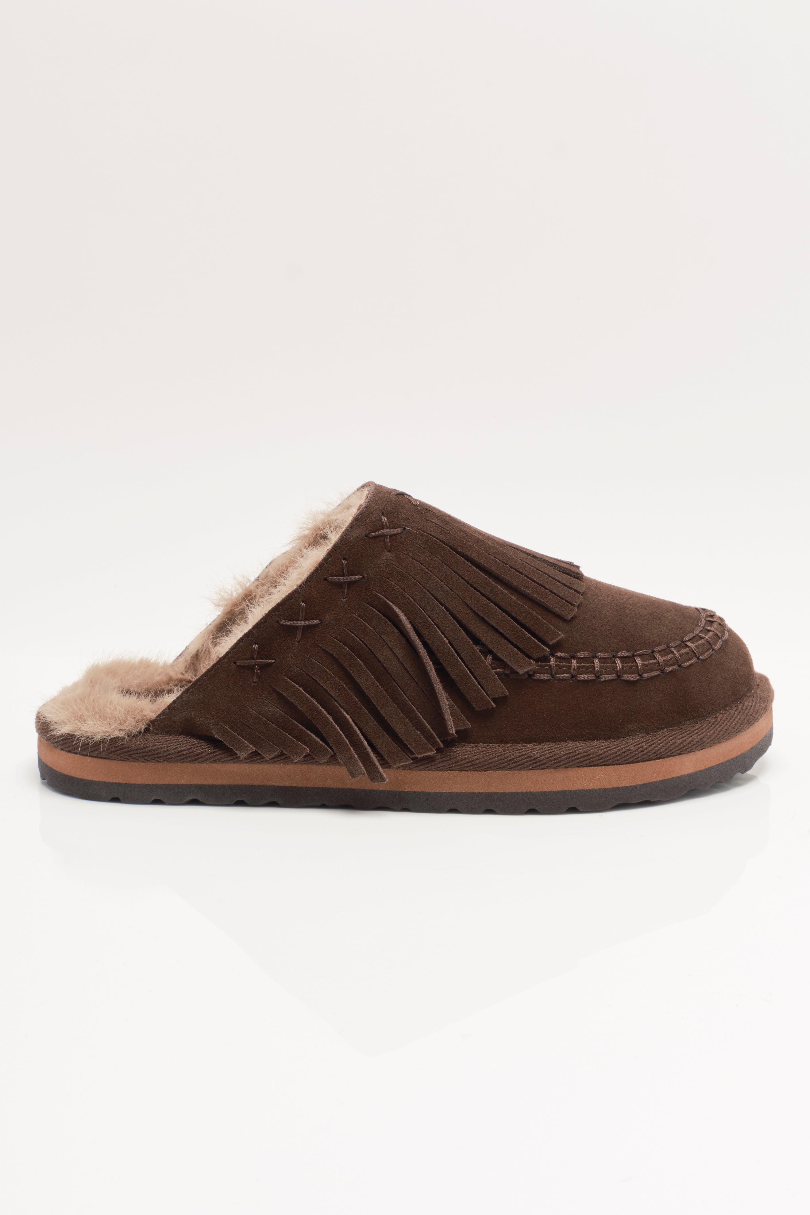 Free People - Fallon Fringe Mules - Chocolate Suede