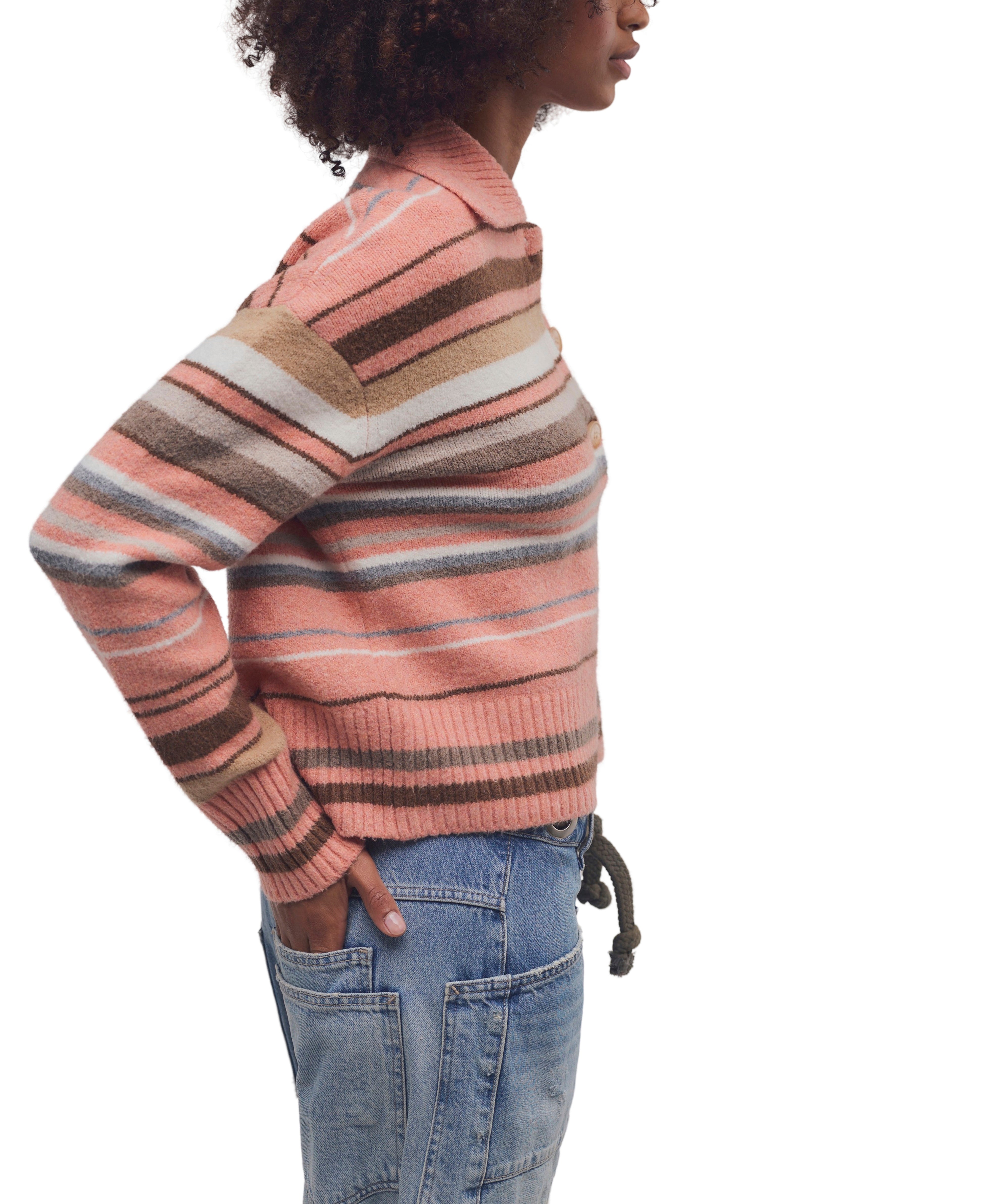 Free People - Trading Up Stripe Pullover - Peach Combo