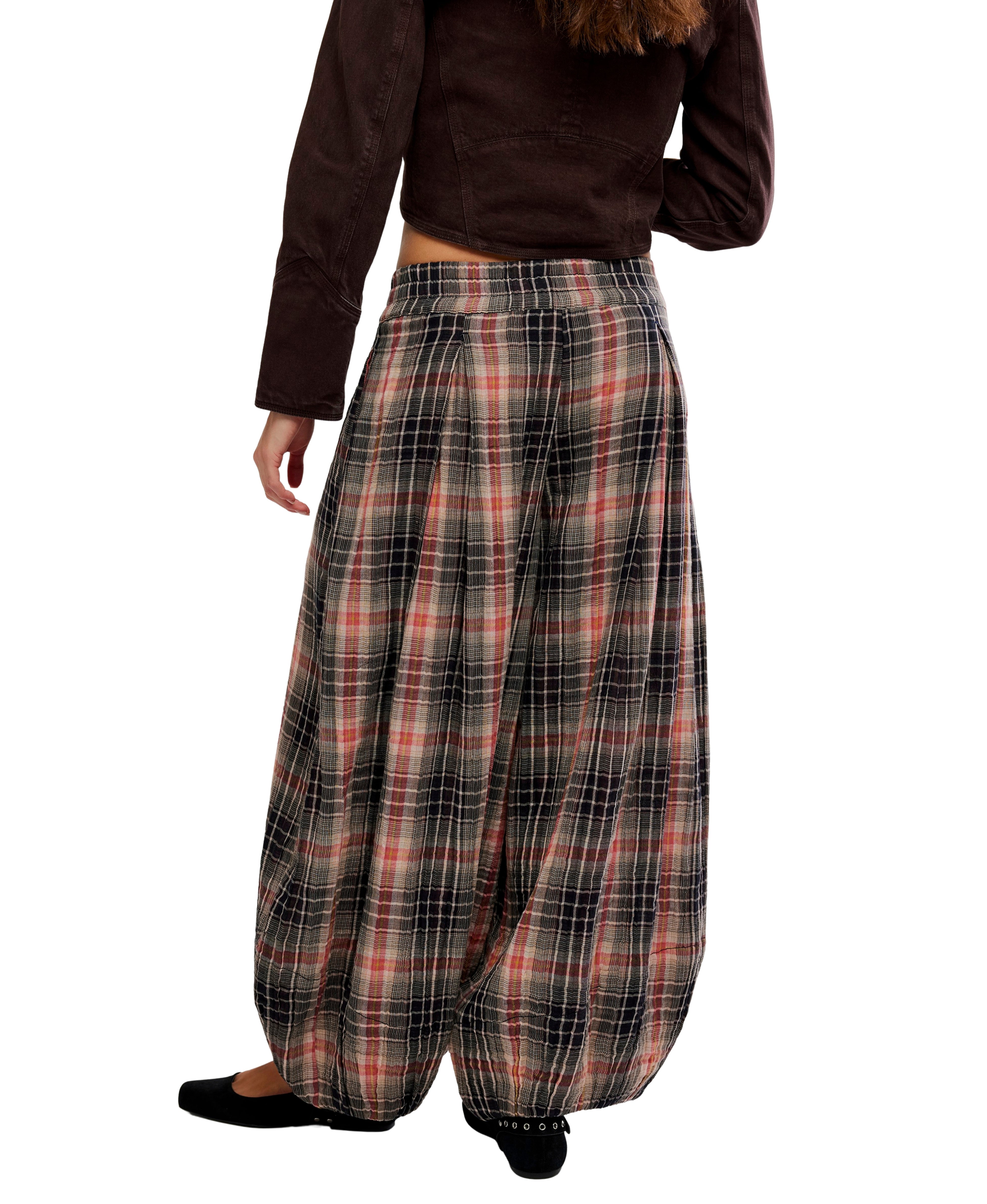 Free People - Moonflower Plaid Balloon Pants - Black
