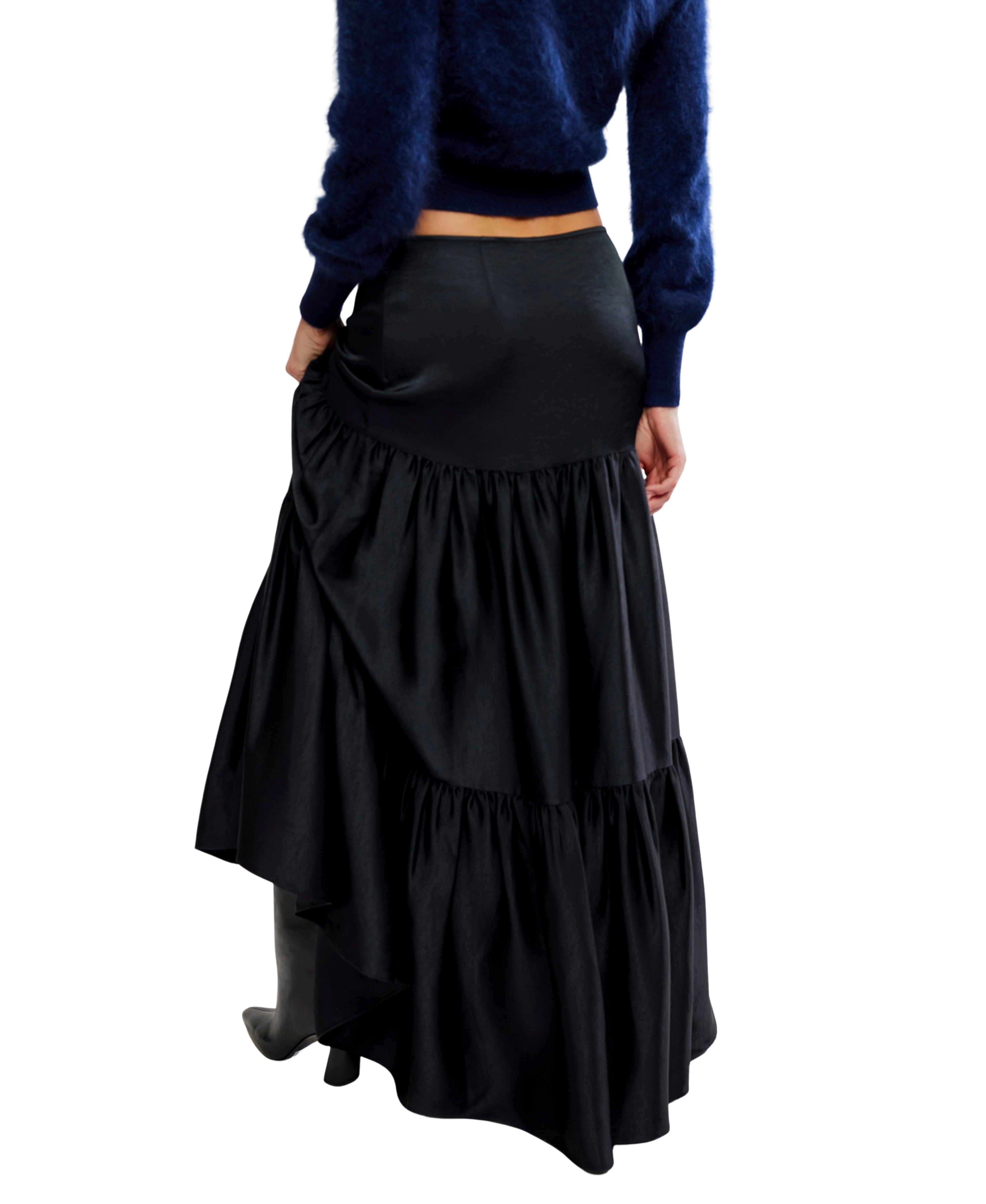 Free People - Juliette Satin Maxi Skirt - Black