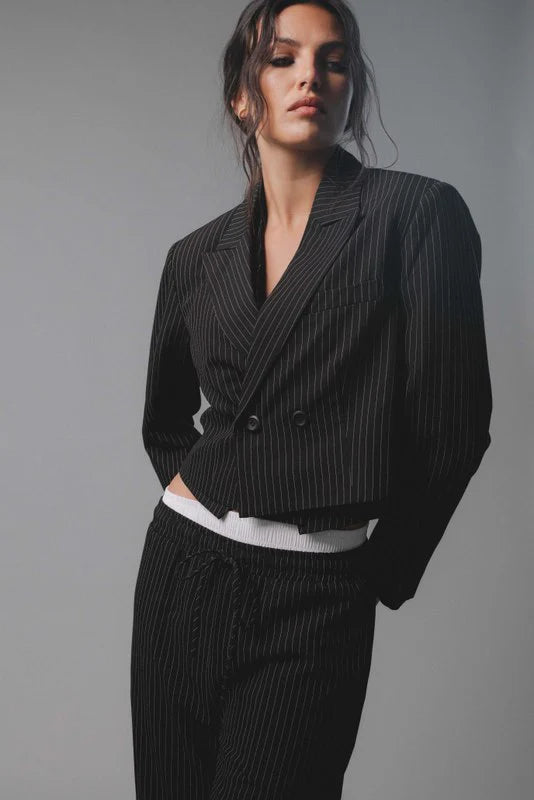 Cropped Pinstripe Blazer