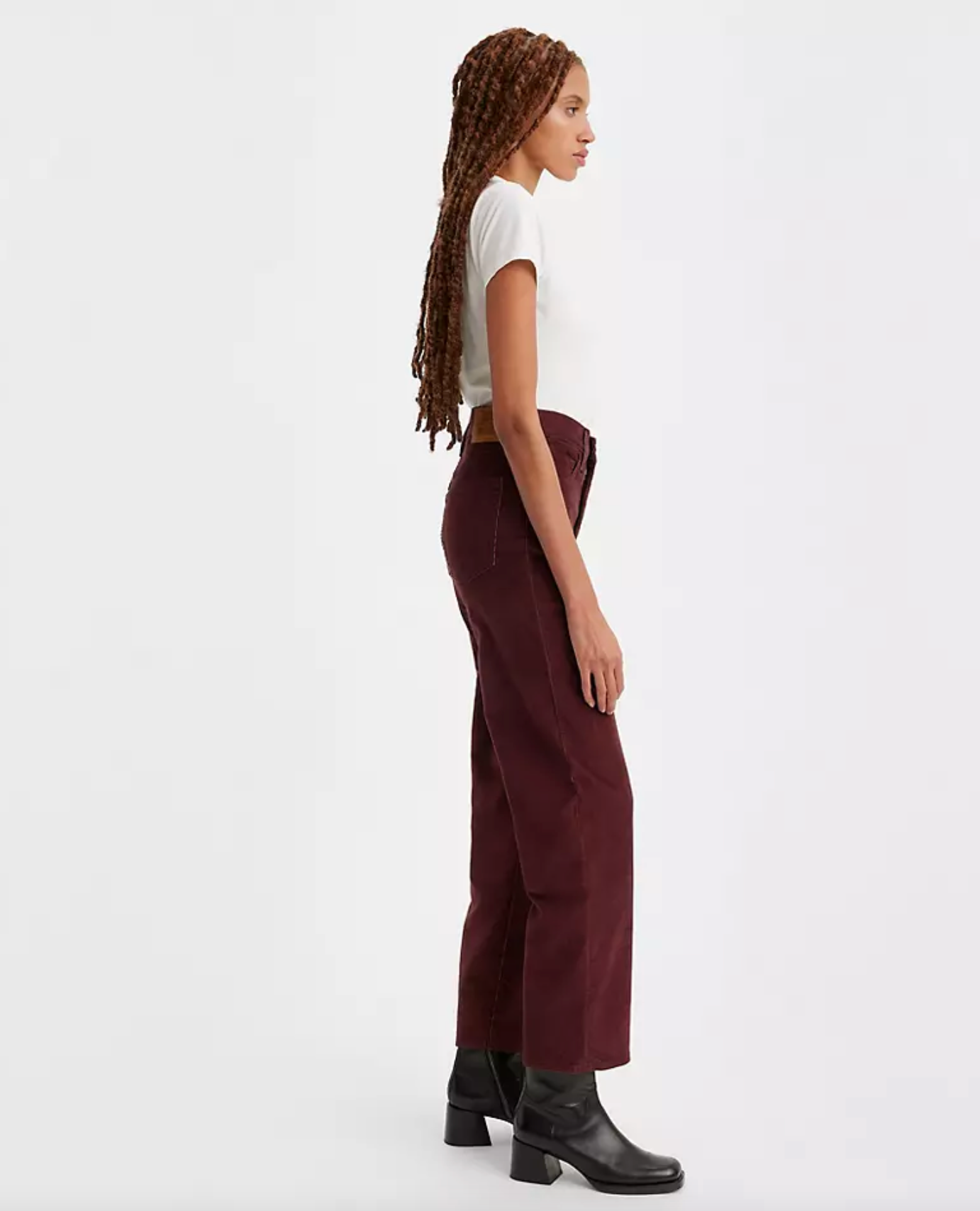 Long maroon flared corduroy pants for Women