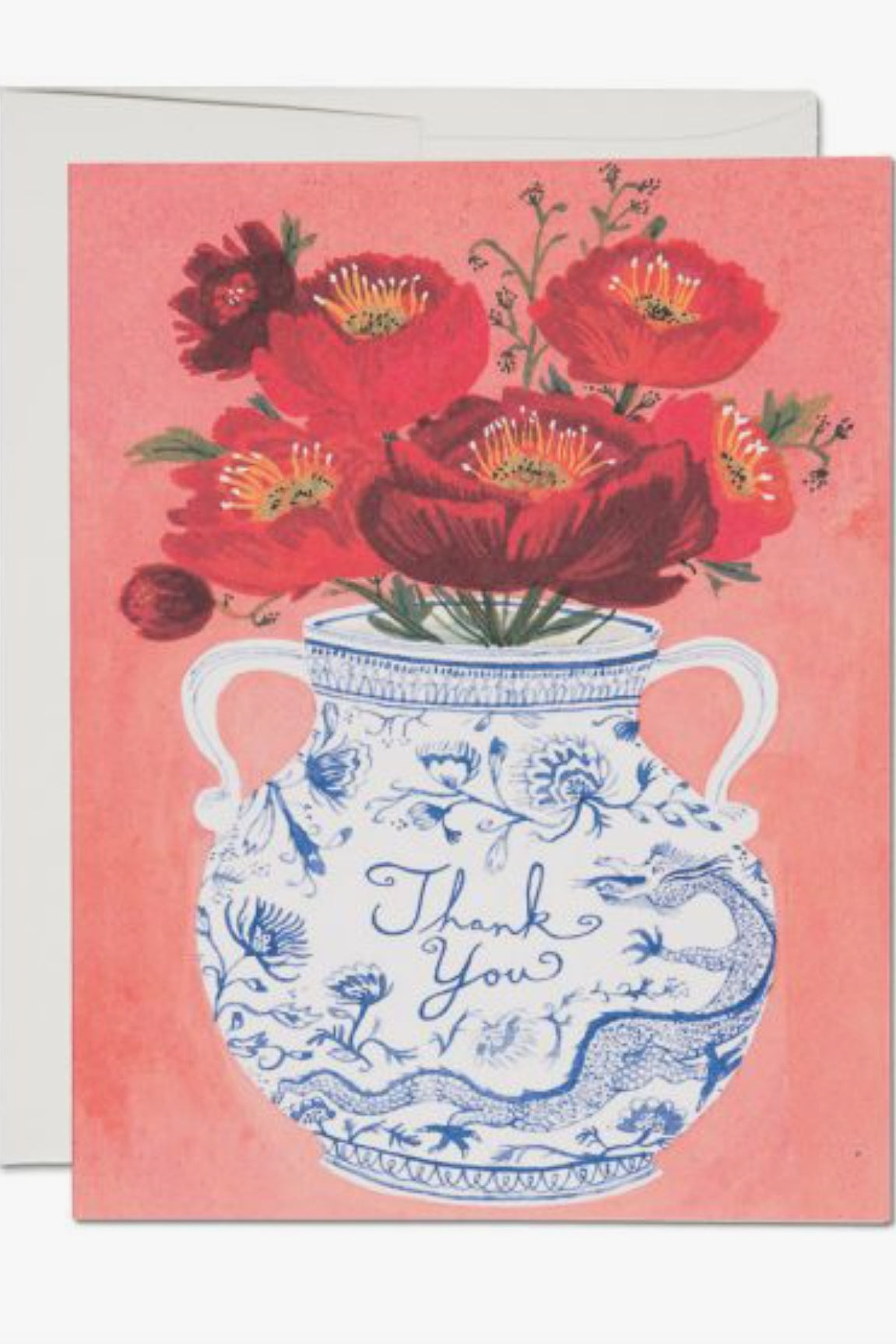 Red Cap Cards - Dragon Vase Thank You Card