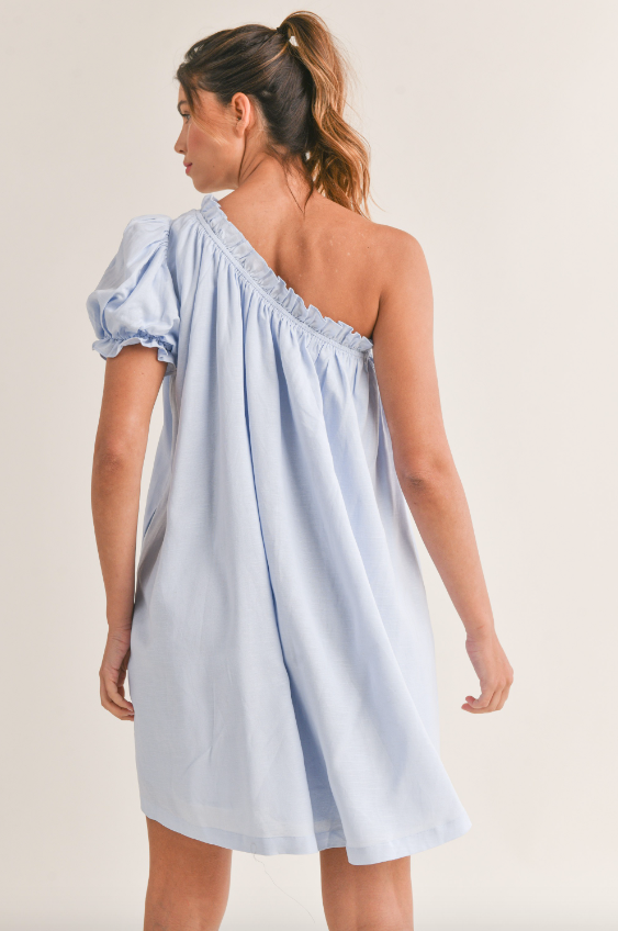 Linen One Shoulder Mini Dress